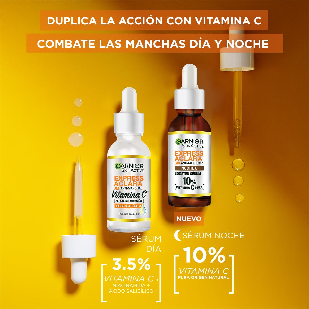 Garnier Express Aclara Serum Noche Antimanchas con 10% Vitamina C Pura para una Piel Radiante, reduce las Manchas durante la Noche, 30ml