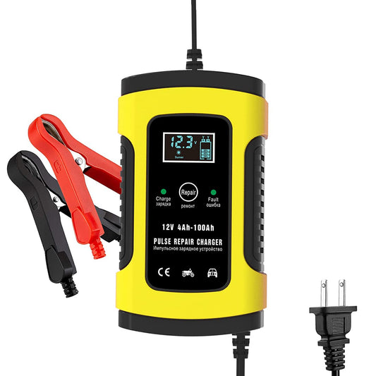 DQST Cargador de Bateria de Auto 12V 6A con LCD Pantalla, Ajuste Inteligente de Corriente para Cargar y Proteger La Batería. Aplicado a Coche, Motocicleta, SUV.