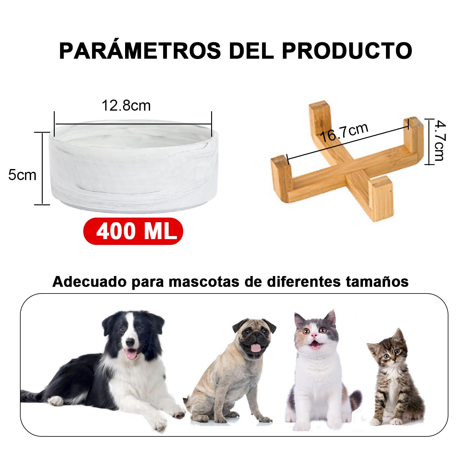 CHENGBAO Plato para Perro y Gato de Cerámica Marmolizada con Base de Estabilizadora (Gris 1)