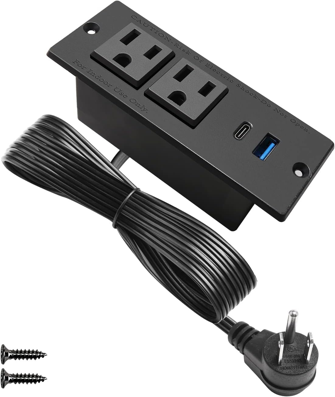 Tira de alimentación empotrada USB C de carga rápida, estación de energía de computadora, 2 tomacorrientes, 2 puertos USB (PD20W y QC18W, total 20 W, montaje en cable de extensión de 10 pies para mesa