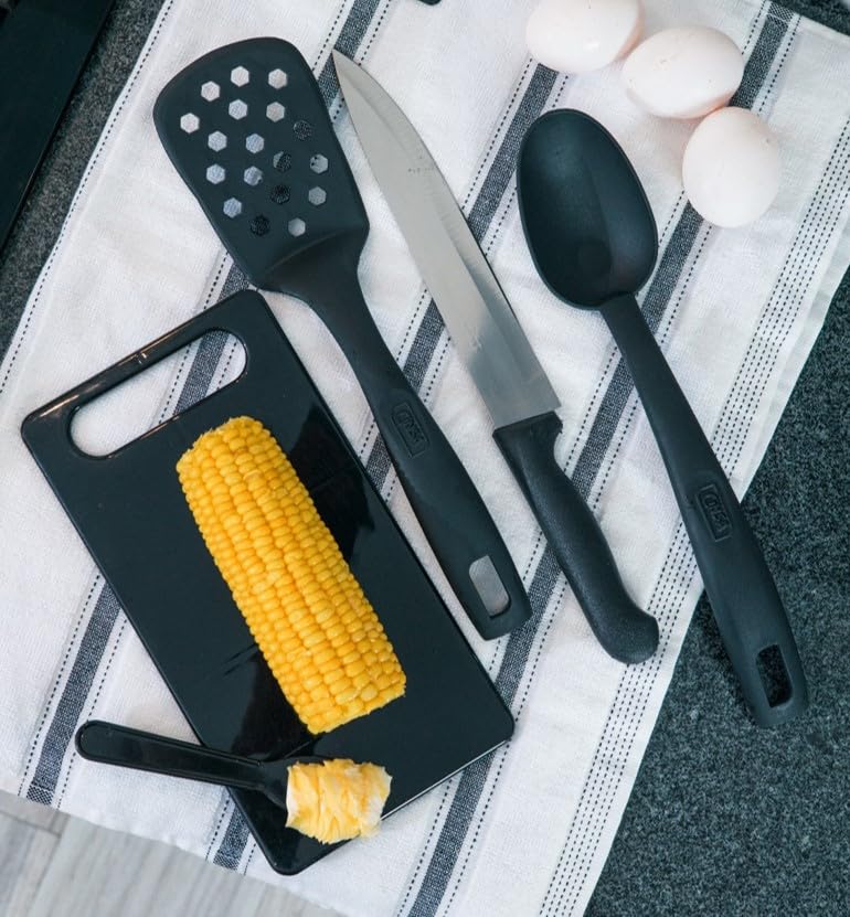 Cinsa Bateria de cocina Esencial Equipa tu cocina 16 piezas, aluminio con antiadherente thermocell, tapas de vidrio templado, cuchillos, utensilios, Rojo (16 piezas)