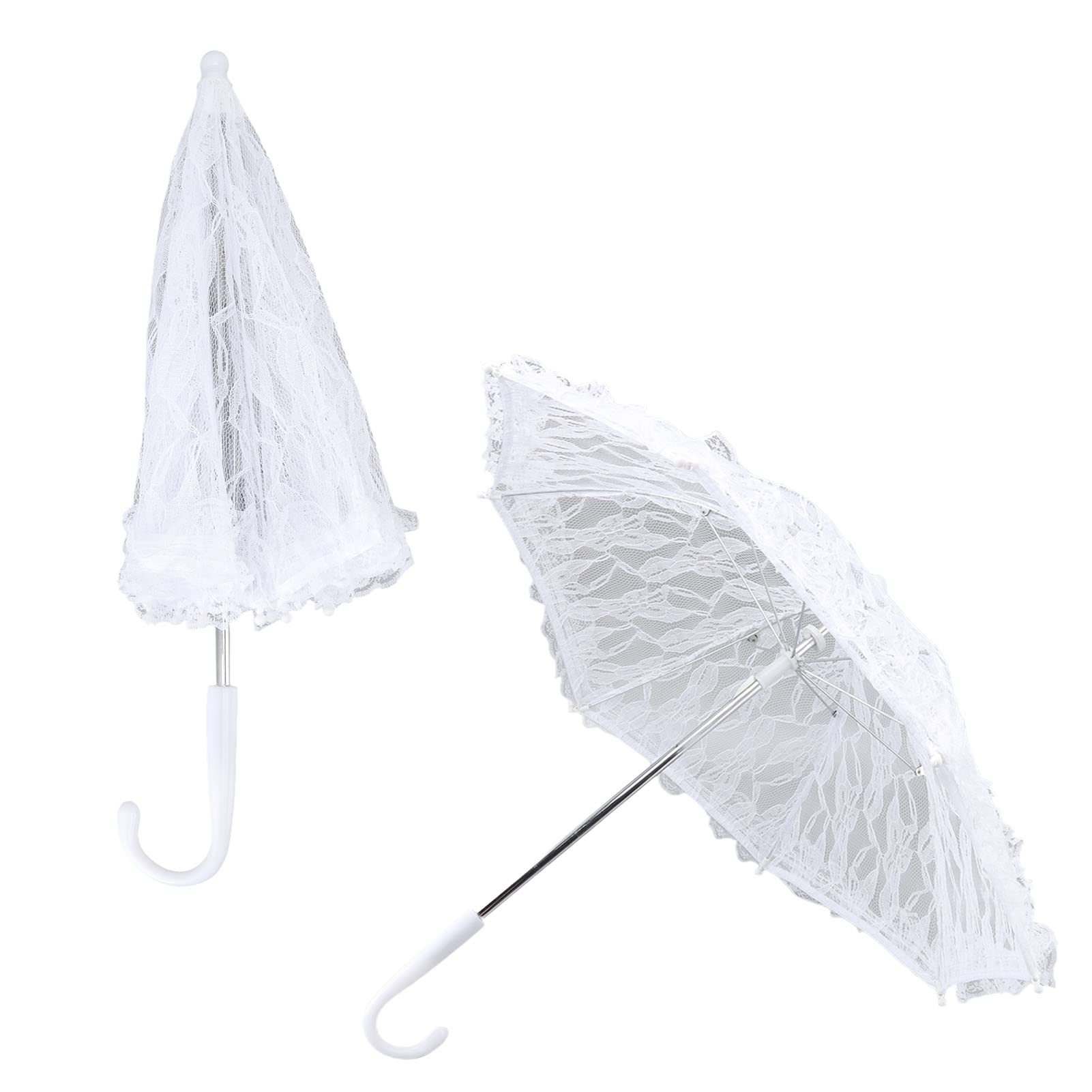 TANM Paraguas de Sombrilla de Encaje Blanco, Paraguas de Sombrilla de Encaje Aspecto Elegante en J de Plástico para Boda