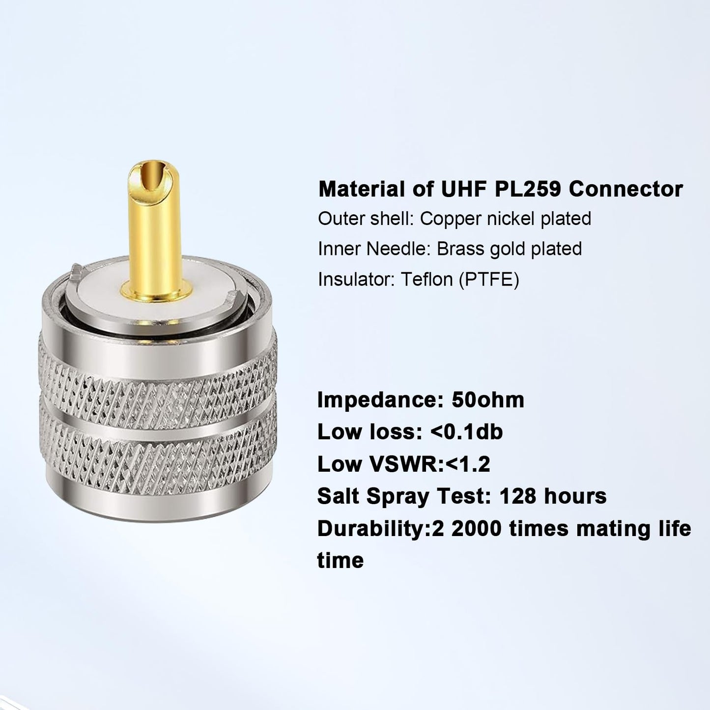 RG58 PL259 Conector 5PCS - UHF macho RF coaxial PL259 Conectores coaxiales para RG58, RG142, RG400, LMR195, RG58U, RG303, 50 Ohm, baja pérdida, baja VSWR