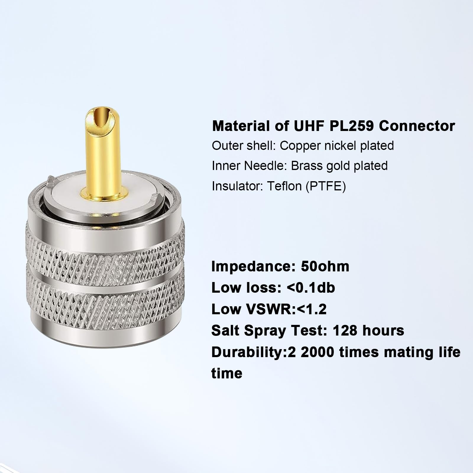 RG58 PL259 Conector 5PCS - UHF macho RF coaxial PL259 Conectores coaxiales para RG58, RG142, RG400, LMR195, RG58U, RG303, 50 Ohm, baja pérdida, baja VSWR