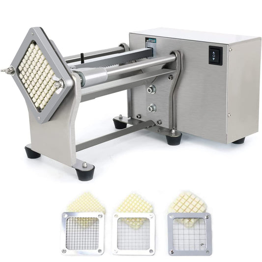 Cortadora de Patatas NJTFHU Acero Inoxidable Eléctrica con Cuchillas Reemplazables para Uso Comercial Industrial