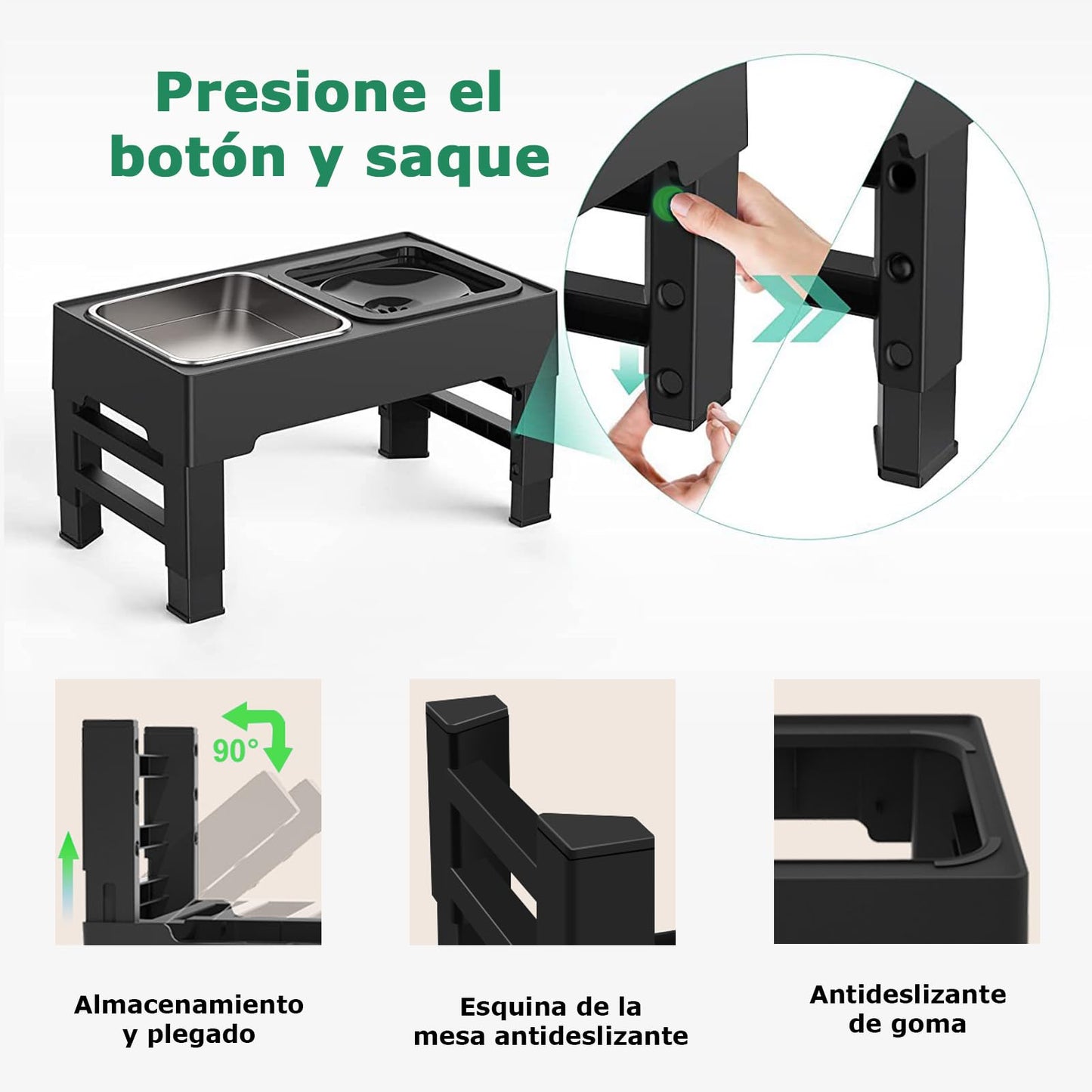 LGNATIUS Cuencos elevados para Perro,Cuencos elevados para Perros Grandes,4 Alturas Ajustables,Plegable,Cuenco de Acero Inoxidable para Agua y Comida,Apto para Perros Grandes, medianos y pequeños.