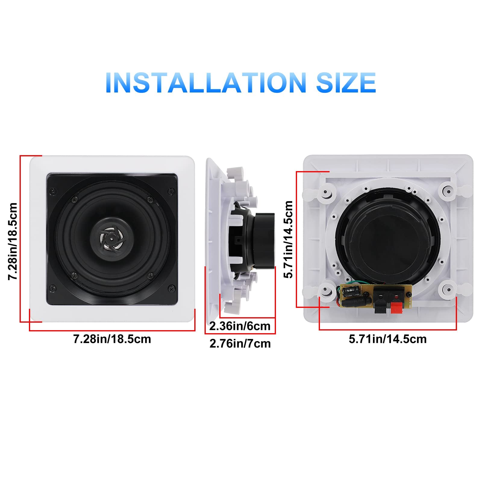 Herdio Altavoces de Techo de 5.25 Pulgadas, Altavoz de Pared de 2 vías de 160 W, Sistema de Altavoces Cuadrados de Montaje Empotrado para Cine en casa, Sala de Estar, Oficina