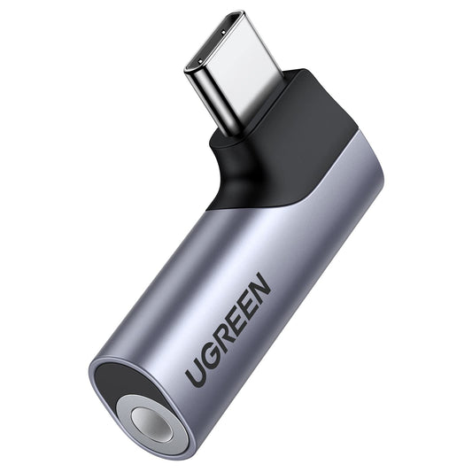 Adaptador USB C UGREEN Gris con Chip DAC y Ángulo de 90 Grados para Auriculares