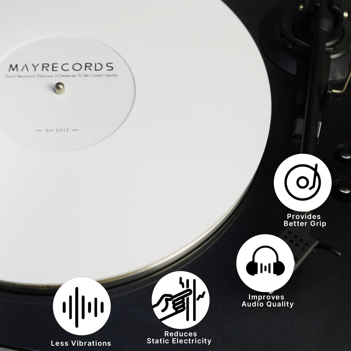 sdroceRyaM - Alfombrilla de acrílico para Tocadiscos, 12 Pulgadas, para Reproductores de Discos de Vinilo LP, antiestático, Reduce Las Vibraciones y Mejora la claridad del Sonido (Blanco)