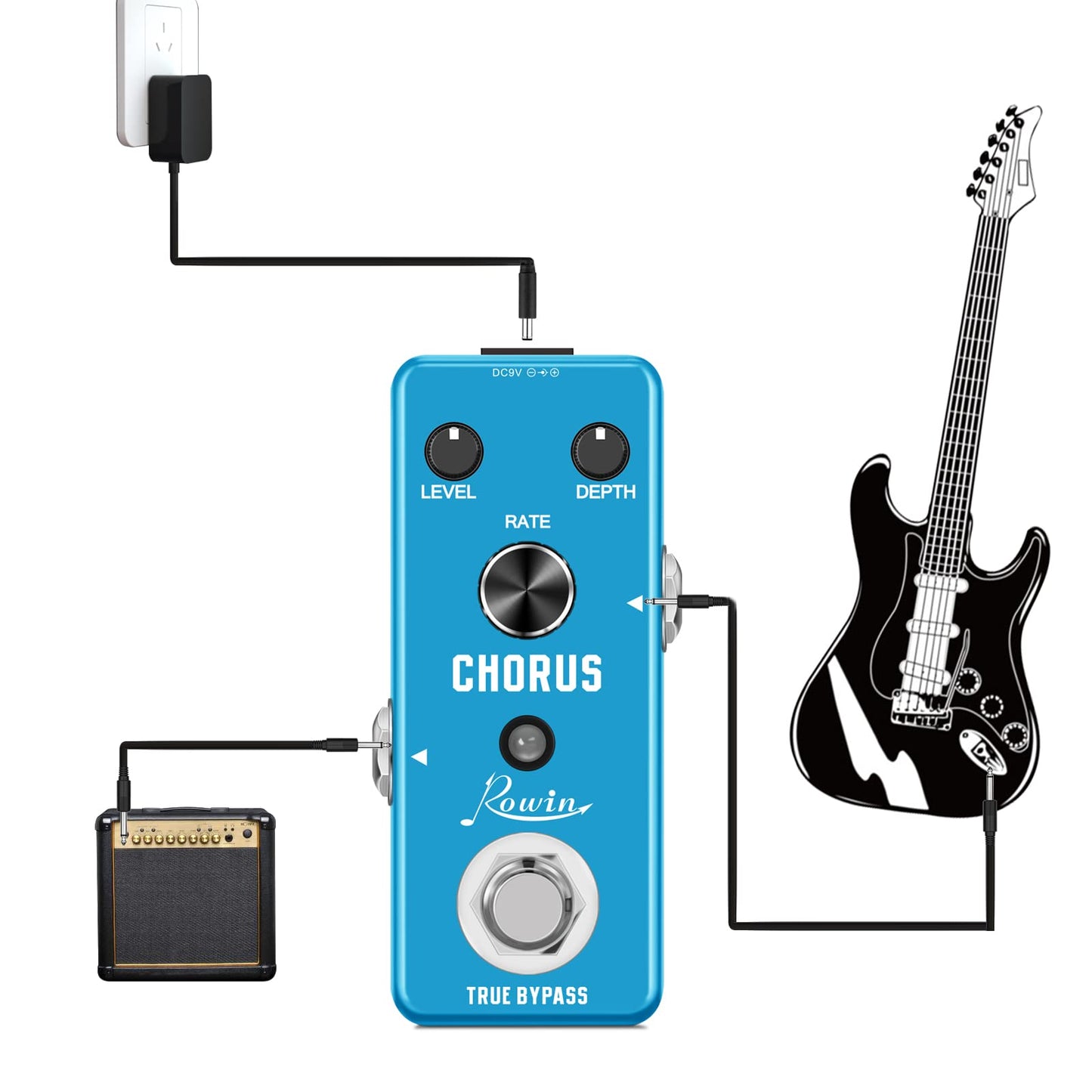Pedal de Efectos Rowin Chorus analógico para Guitarra Eléctrica y Bajo