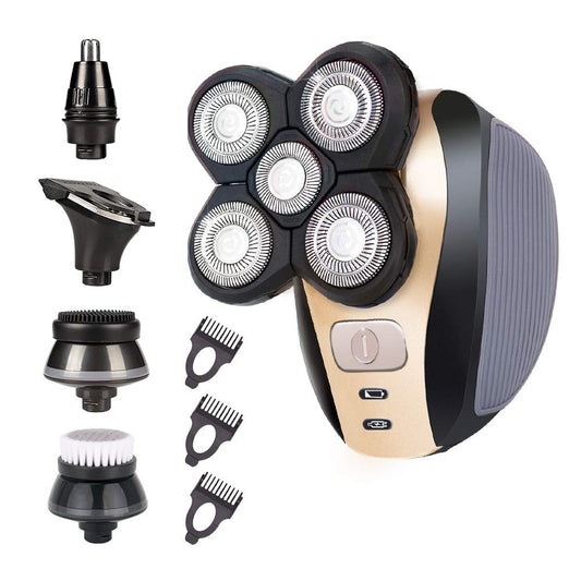 Afeitadora Eléctrica Hombre，Afeitadora Eléctrica 5 en 1 Para Hombres,Afeitadoras de Cabeza Flotante 4D para Hombres Calvos,Kit de Aseo Inalámbrico Skull Shaver 5 Head con IPX7 Impermeable,para Barba