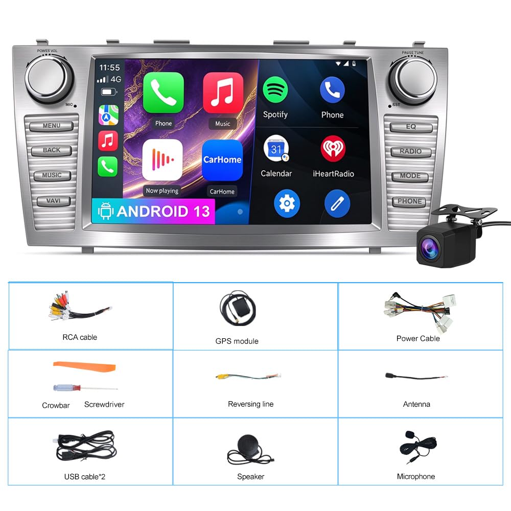 Radio de Coche Android 13 para Toyota Camry 2007-2011 Visualización Táctil 9 Pulgadas 2GB+32GB con Cámara CarPlay Bluetooth WiFi GPS