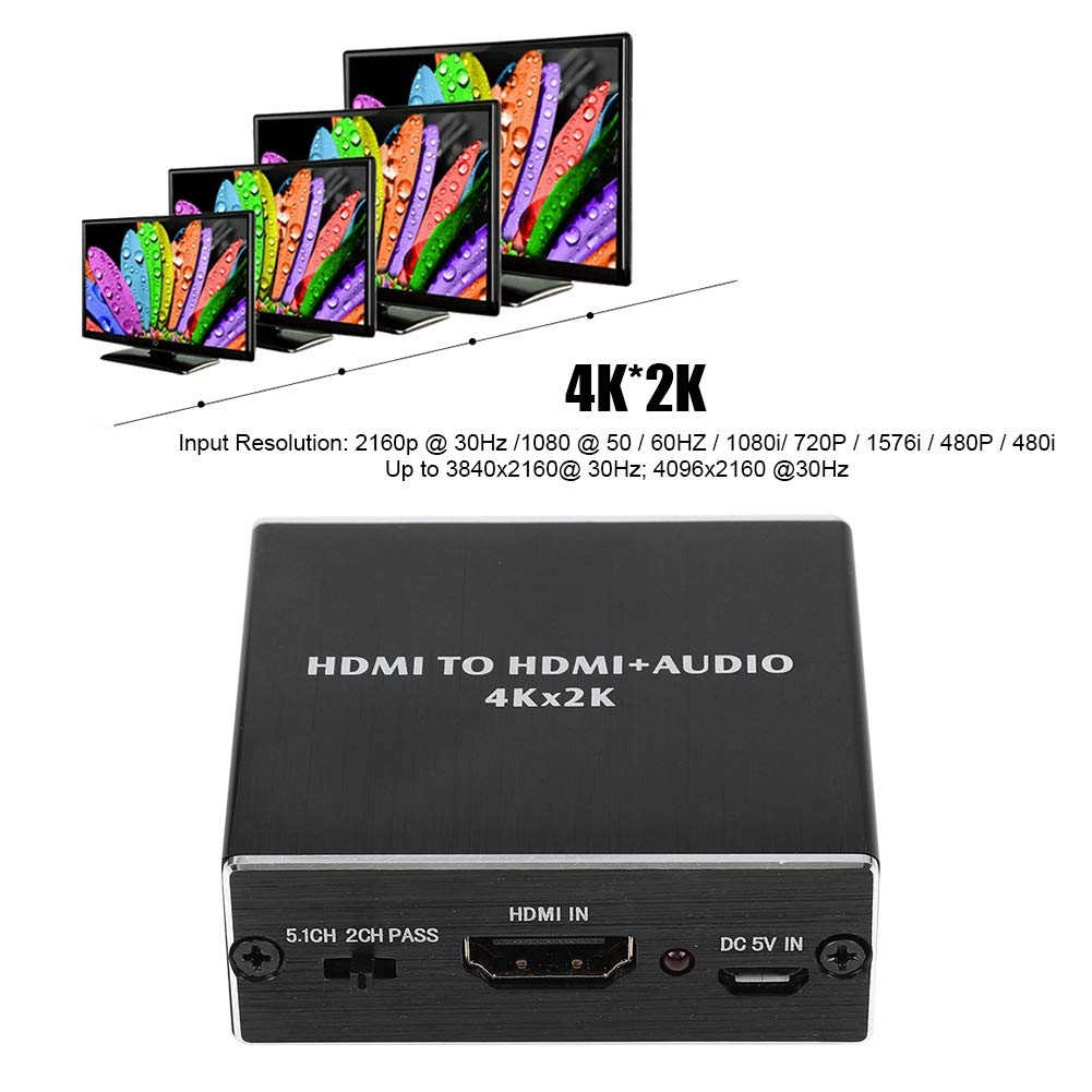 4K * 2K HDMI Audio Splitter Extractor, Divisor HDMI a HDMI + SPDIF + 3.5mm Salida de Audio Convertidor 2160p@ 30Hz, Compatible con Slim para TV y reproductor de DVD Blu-ray