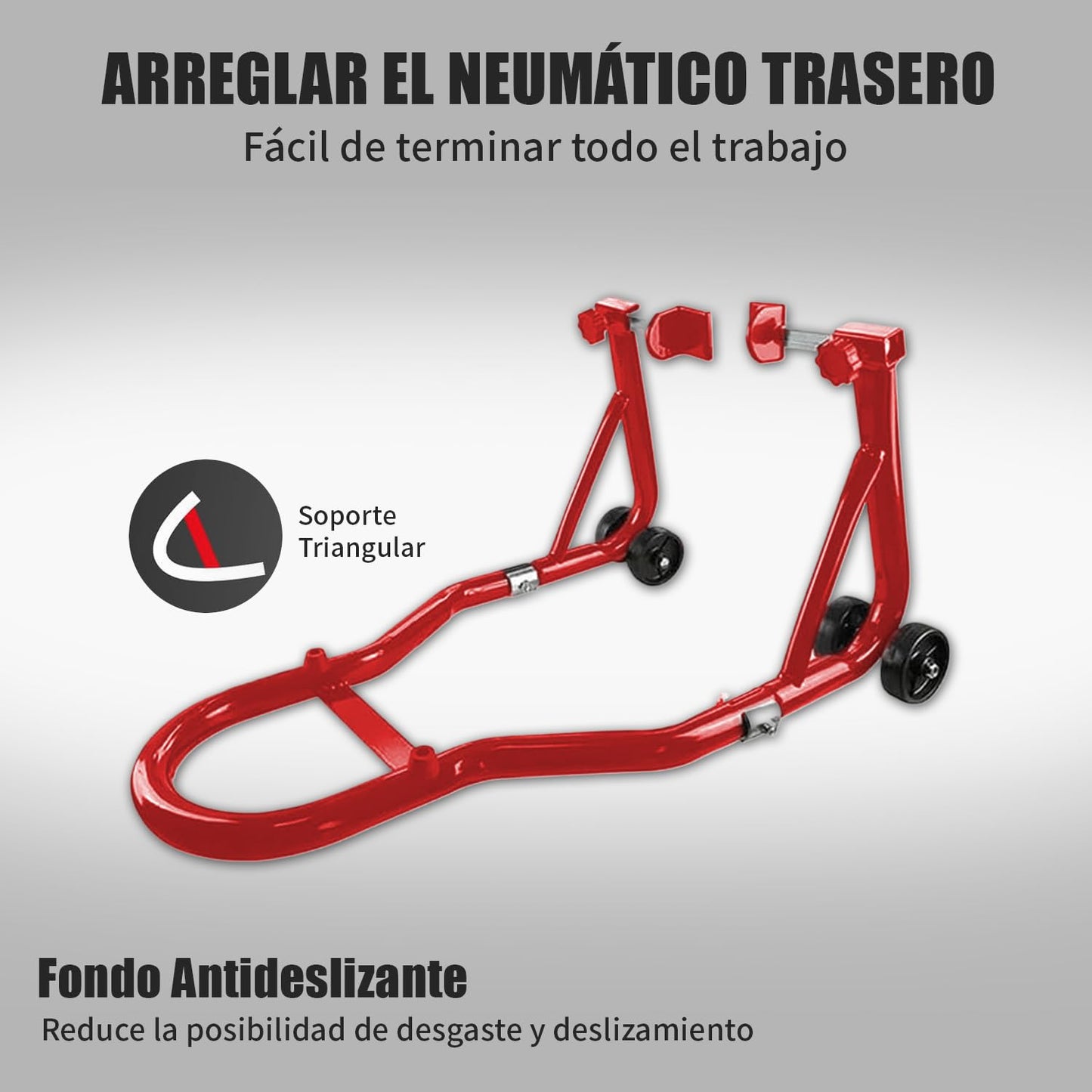 BOBOJIIIER Soporte Trasero para Motocicleta, Soporte de Elevación de Rueda Trasera, Moto Gato, Soporta Hasta 450 KG con Ruedas, Rojo, L