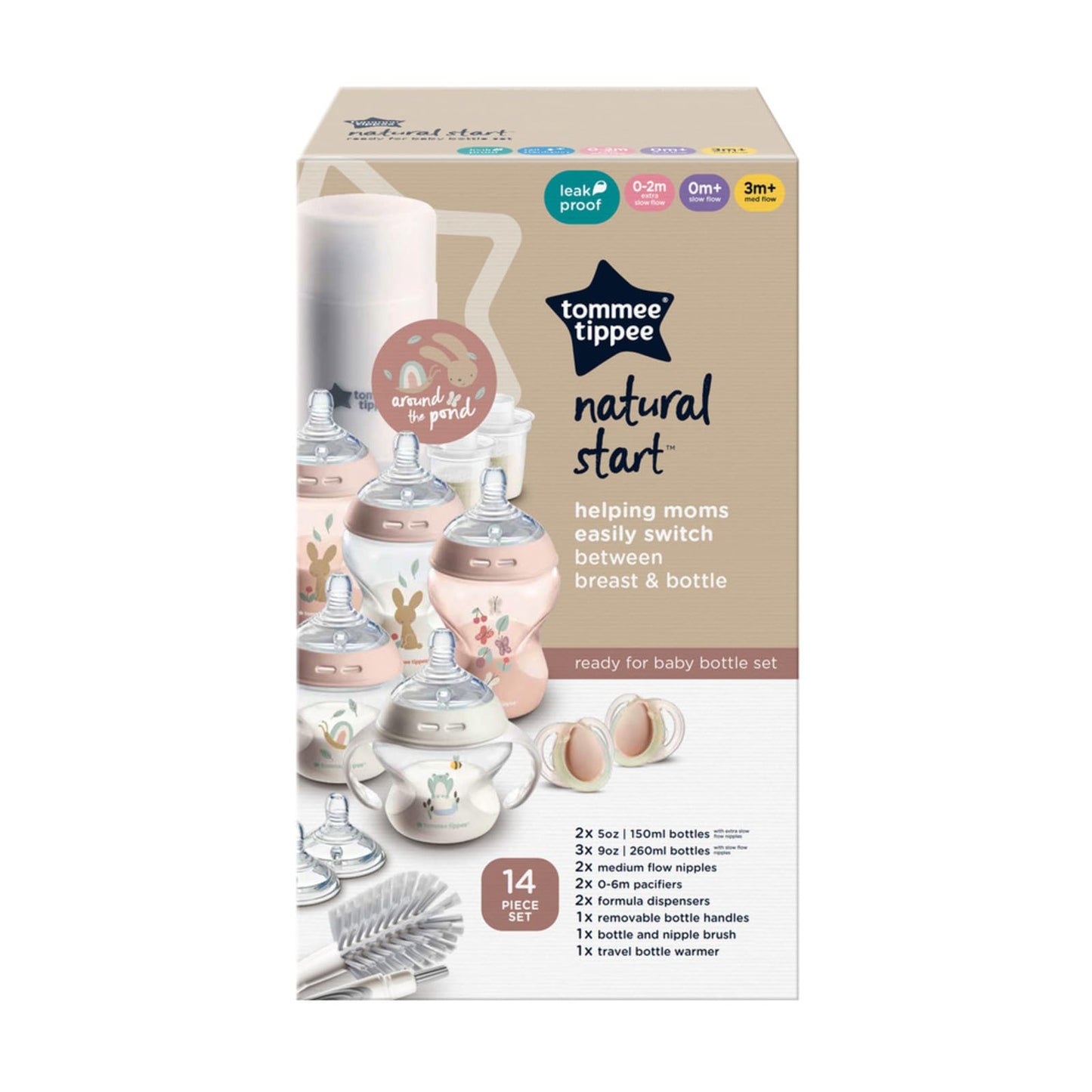 Set de Biberones Tommee Tippee Natural Start Rosa con Anticólicos y Chupetes para Bebé