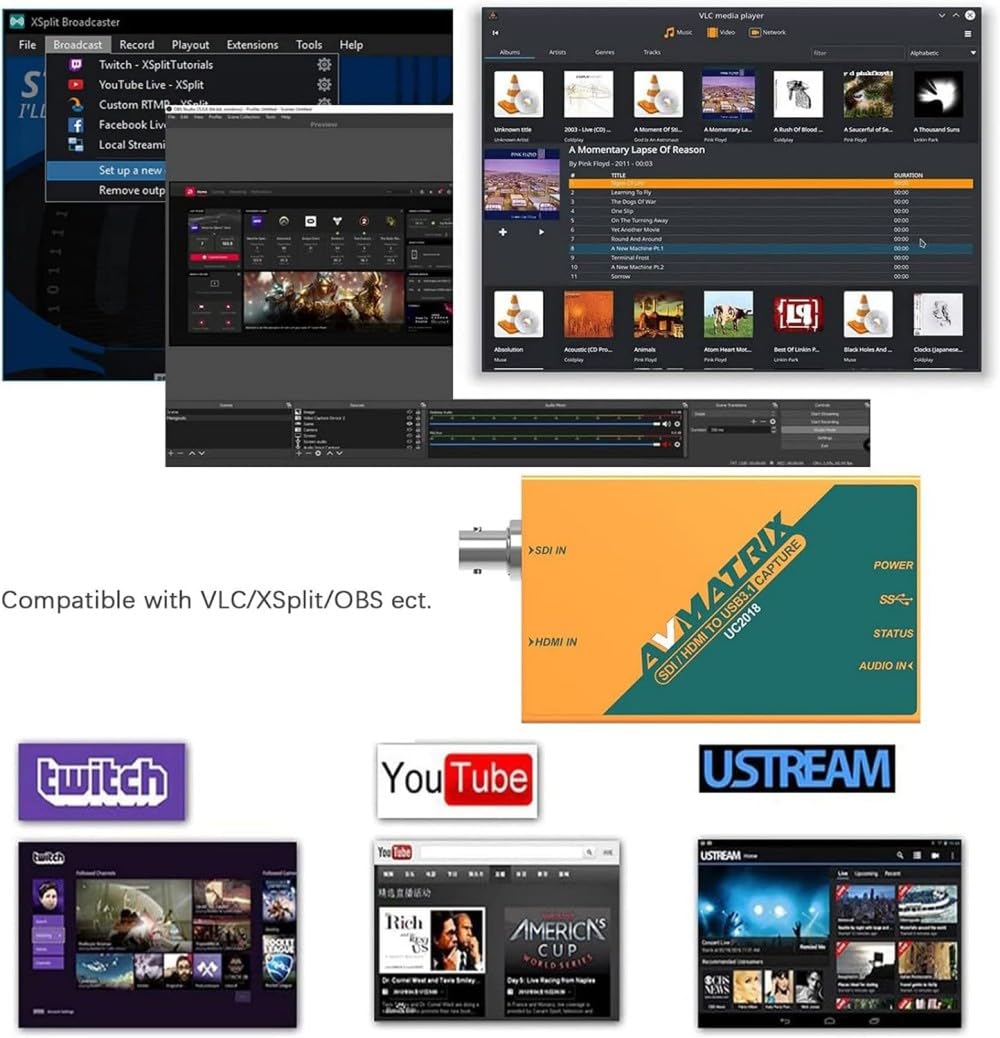 AVMATRIX Tarjeta de captura de video UC2018 HDMI/SDI con USB 3.0 Type-C 1080P 60FPS HDMI o SDI y salida USB 3.0; detección automática de señal de entrada, hasta 1080p60 para transmisión en vivo
