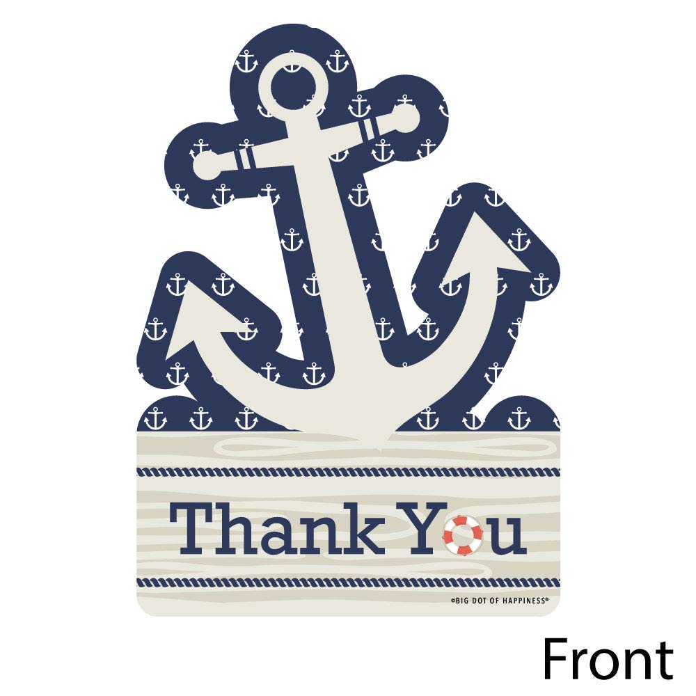 Ahoy – Tarjetas de agradecimiento con forma náutica – Tarjetas de agradecimiento para baby shower o fiesta de cumpleaños – Tarjetas de agradecimiento con sobres – Juego de 12