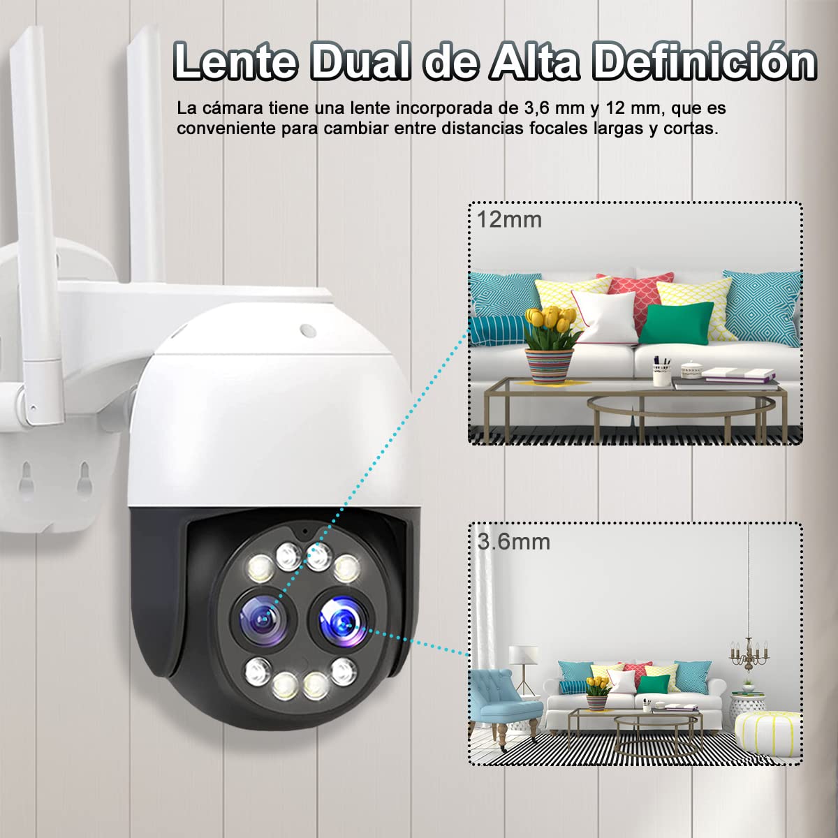 Cámara de Seguridad Exterior EASYTAO 9825G WiFi Lentes Duales Zoom Óptico 8X Visión Nocturna Audio Bidireccional Detección de MOV Compatible con Alexa