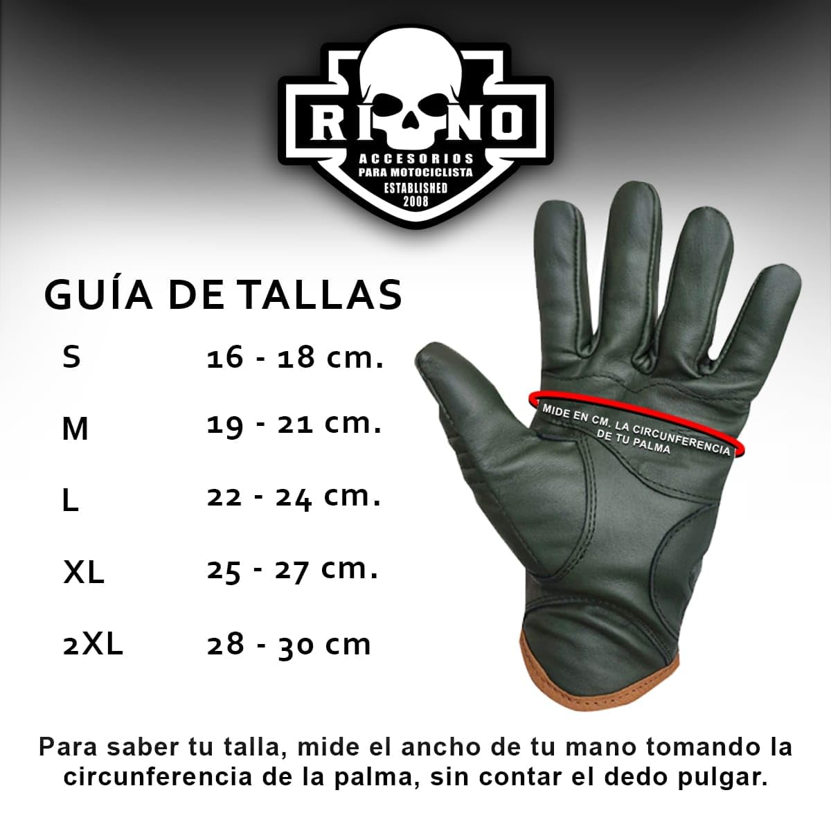 Guantes para Motociclista Hombre o Mujer de Piel con protección acojinada de Palma y rígida en Nudillos Modelo 6030 (Negro, XX-Large)