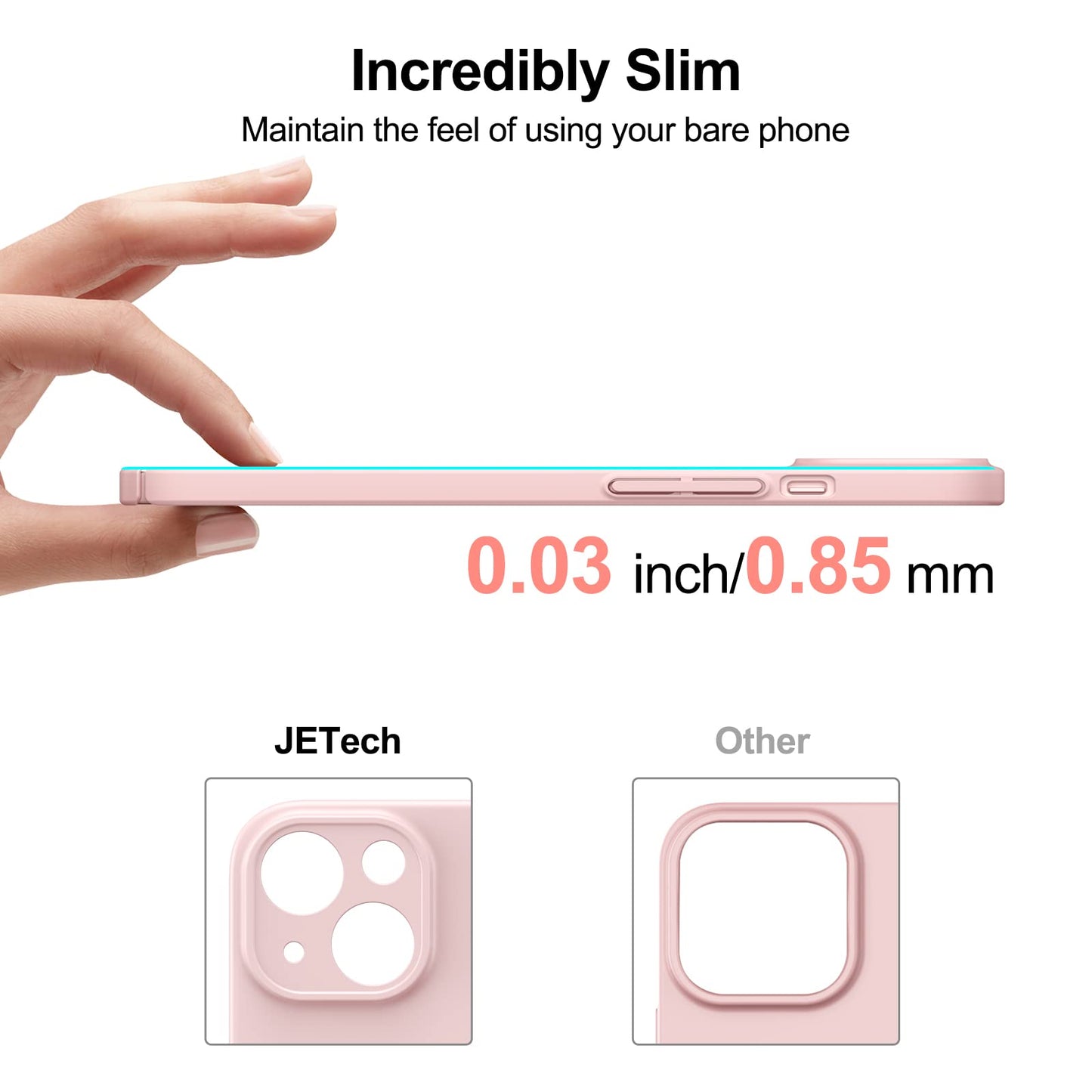 JETech Funda Delgada Mejorada (0,85 mm Grosor) para iPhone 13 6,1 Pulgadas, Cubierta Lente de Cámara Protección Completa, PC Duro Mate Ultra Delgada y Ligero Carcasa (Rosado)