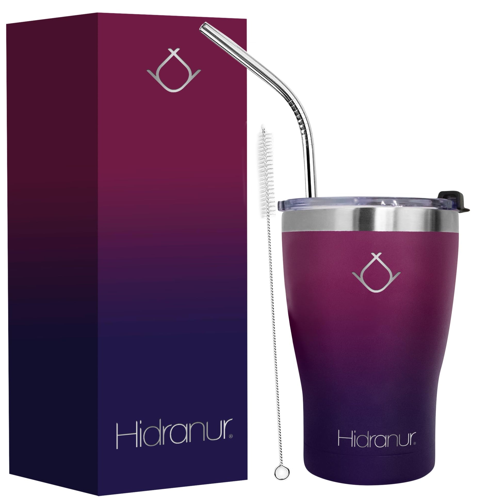 Hidranur Termo de Acero Inoxidable Doble Aislamiento Térmico, 12 Oz (354.882 ml), Termo para Café, Tapa Hermética Antifugas, Popote Incluido (Morado, 12 Oz (354.882 ml))