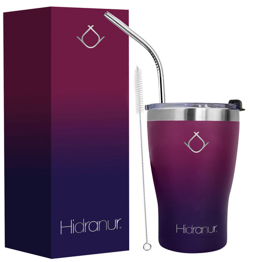 Hidranur Termo de Acero Inoxidable Doble Aislamiento Térmico, 12 Oz (354.882 ml), Termo para Café, Tapa Hermética Antifugas, Popote Incluido (Morado, 12 Oz (354.882 ml))