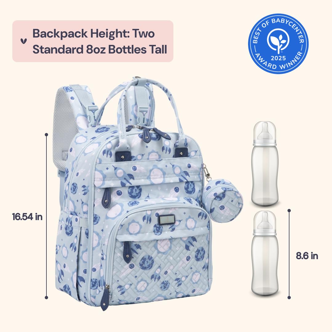 BabbleRoo Mochila para pañales, bolsa de viaje para bebé Essentials con cambiador, correas para cochecito y estuche para chupete, Cósmico, Medium