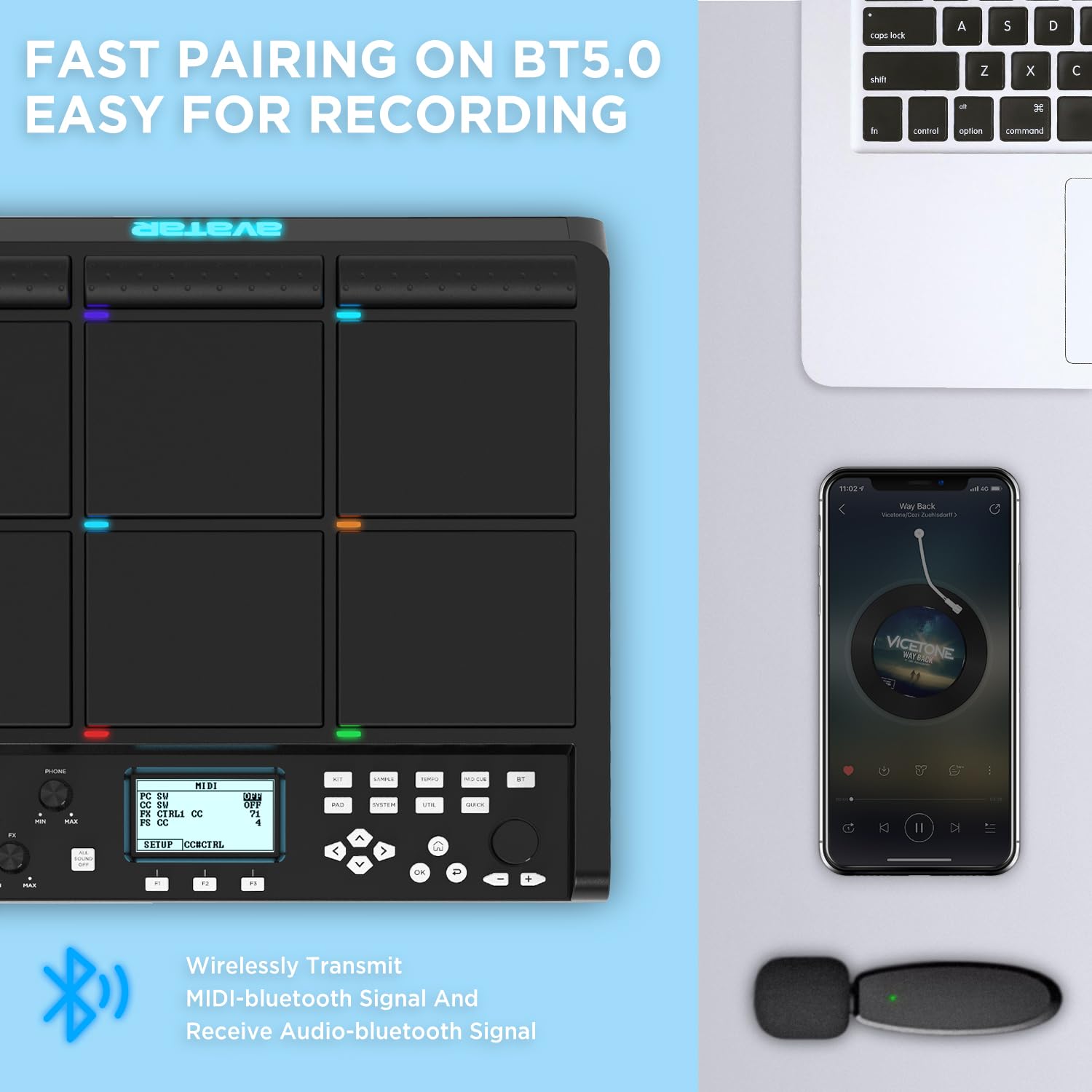 PD708 - Almohadilla de muestra para percusión y muestreo con 9 almohadillas para orejas de batería para rendimiento en vivo, más de 1000 sonidos integrados, almacenamiento de 32 GB, FX incorporado