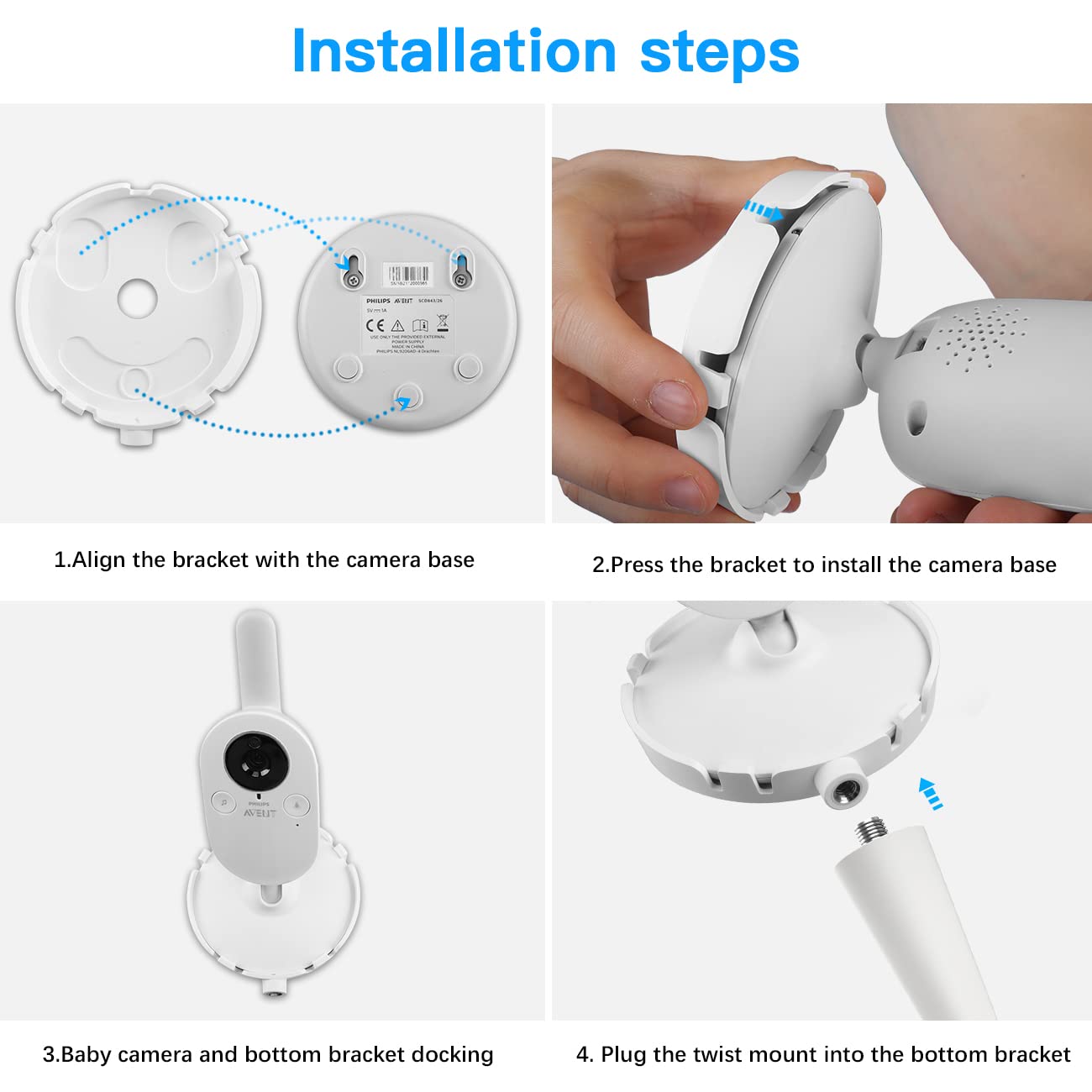 HOLACA - Monitor de bebé con montaje flexible para nannio Hero2 Hero3 Video Baby Monitor Philips Avent SCD843/37 - Kit de montaje versátil para monitor de bebé nannio