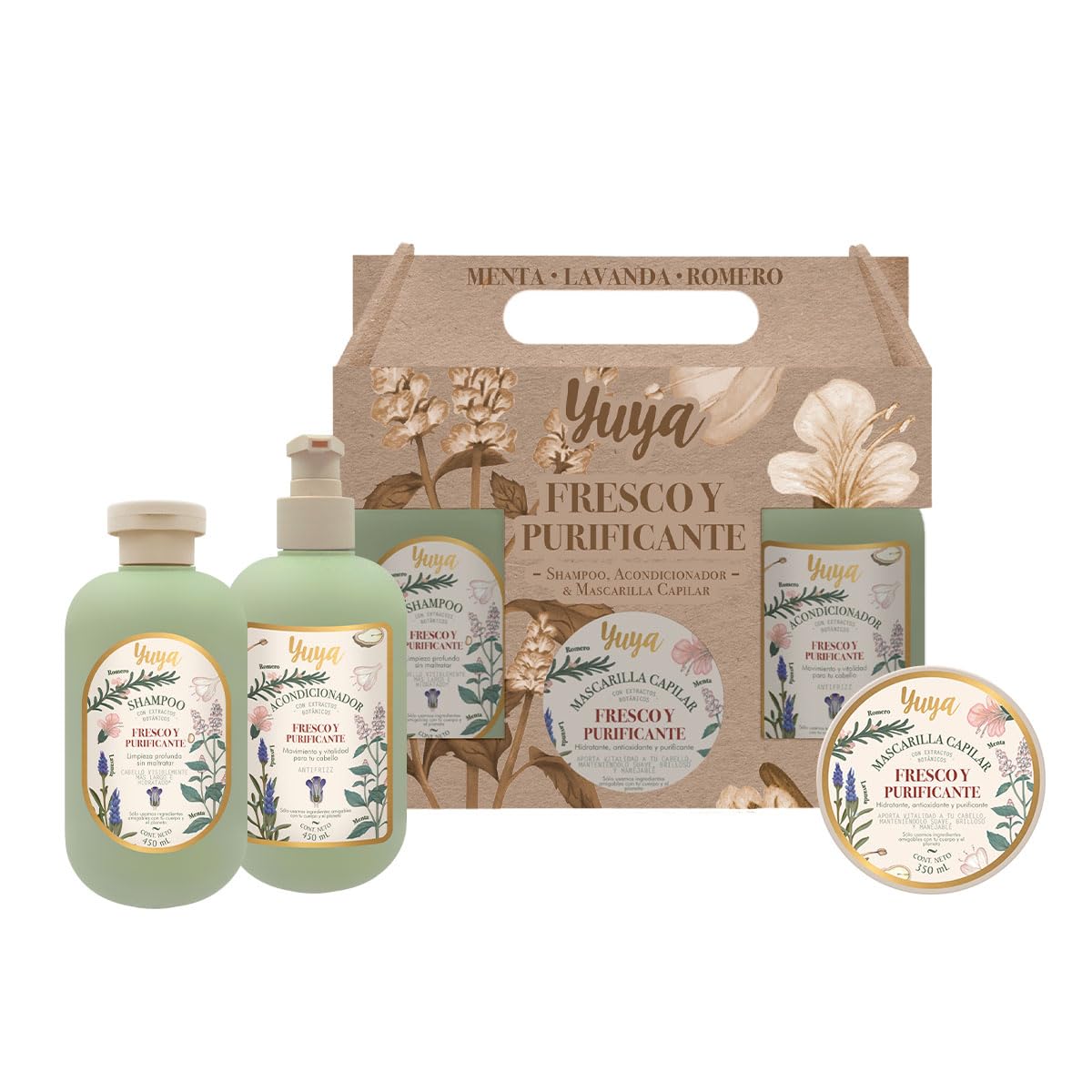 Republic Cosmetics Yuya Set Tratamiento Capilar FRESCO Y PURIFICANTE para CRECIMIENTO con MENTA, ROMERO Y LAVANDA