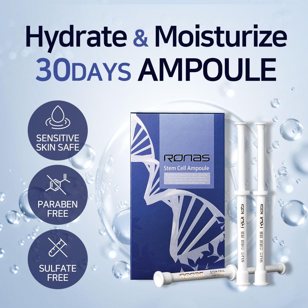 Ronas Stem Cell Ampoule 30ea.Advanced Anti Aging Formula.Dermatologists Approved and Recommended as Best Anti Aging Solution.Plant Stem Cells Rejuvenate your Skin.Korean Esthetician's