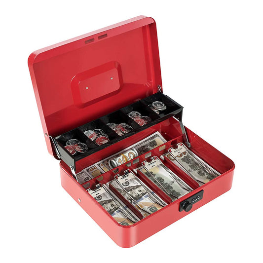 Caja metálica con caja y cerradura combinada 11,8 "x 9,4" x 3,54 "caja estratificada roja