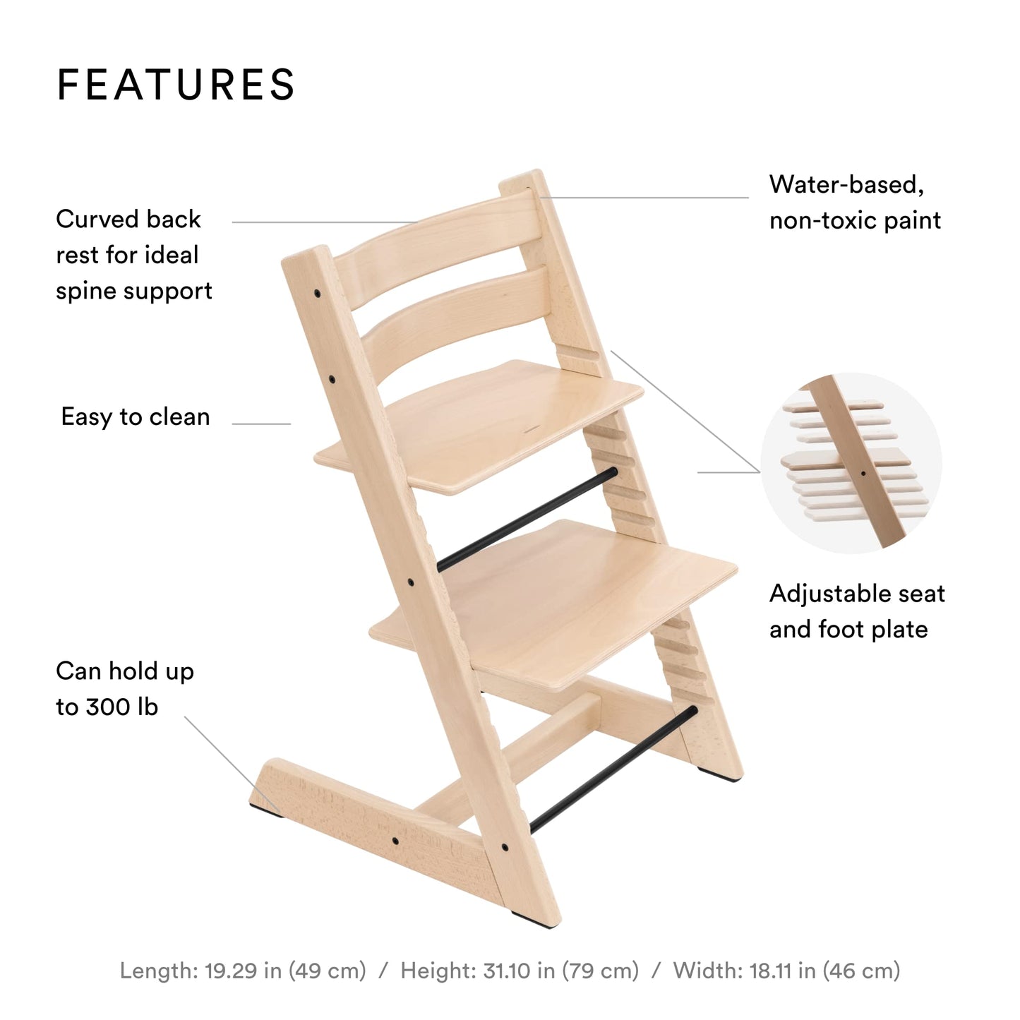 Silla Tripp Trapp de Stokke, Silla ajustable, evolutiva para recién nacidos, niños y adultos - Práctica, cómoda y ergonómica - Diseño atemporal (Fresno Blanco)