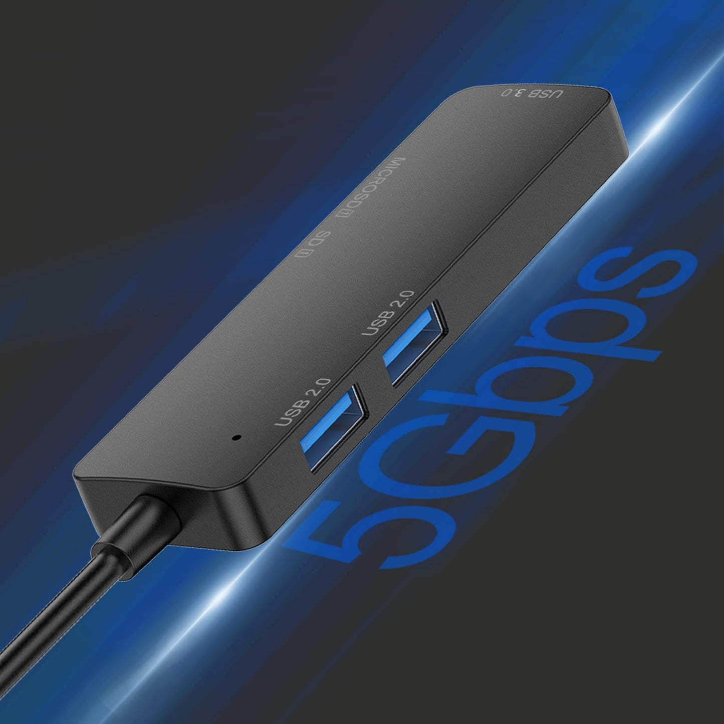 Hub USB 3.0 MORNWELL Negro 5 en 1 Portátil Compatible con Macbook, PC y Consolas