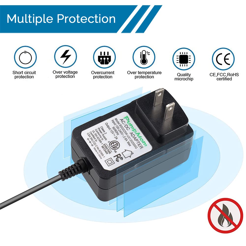 Cargador Adaptador PumpMom-us 12 V 2 A Repuesto para Spectra S1 S2 S100 S200 y Teclado Yamaha PSR YPG YPT