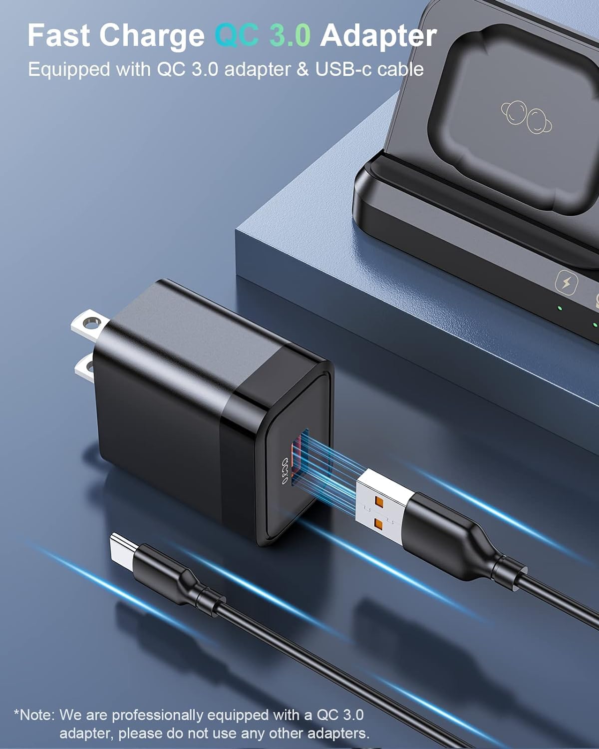 BVILY Cargador Inalámbrico 3 en 1, Estación de Carga Inalámbrica Rapida Compatible con GalaxyS23 Ultra/S22 Ultra/S21/S20/S21 FE/Z Flip 4, Galaxy Watch 5/4/3/Active 2, Galaxy Buds 2/Buds+/Live