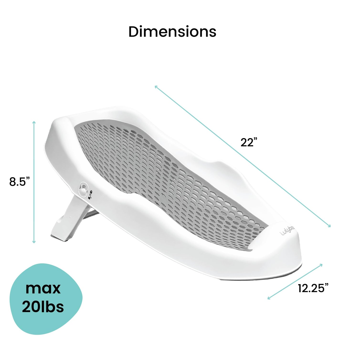 Lulyboo - Soporte plegable para tina de bebé para bebés menores de 6 meses, ergonómico, antideslizante, portátil, con cojín suave y drenaje integrado, ayuda de baño para bebé segura y ahorra espacio