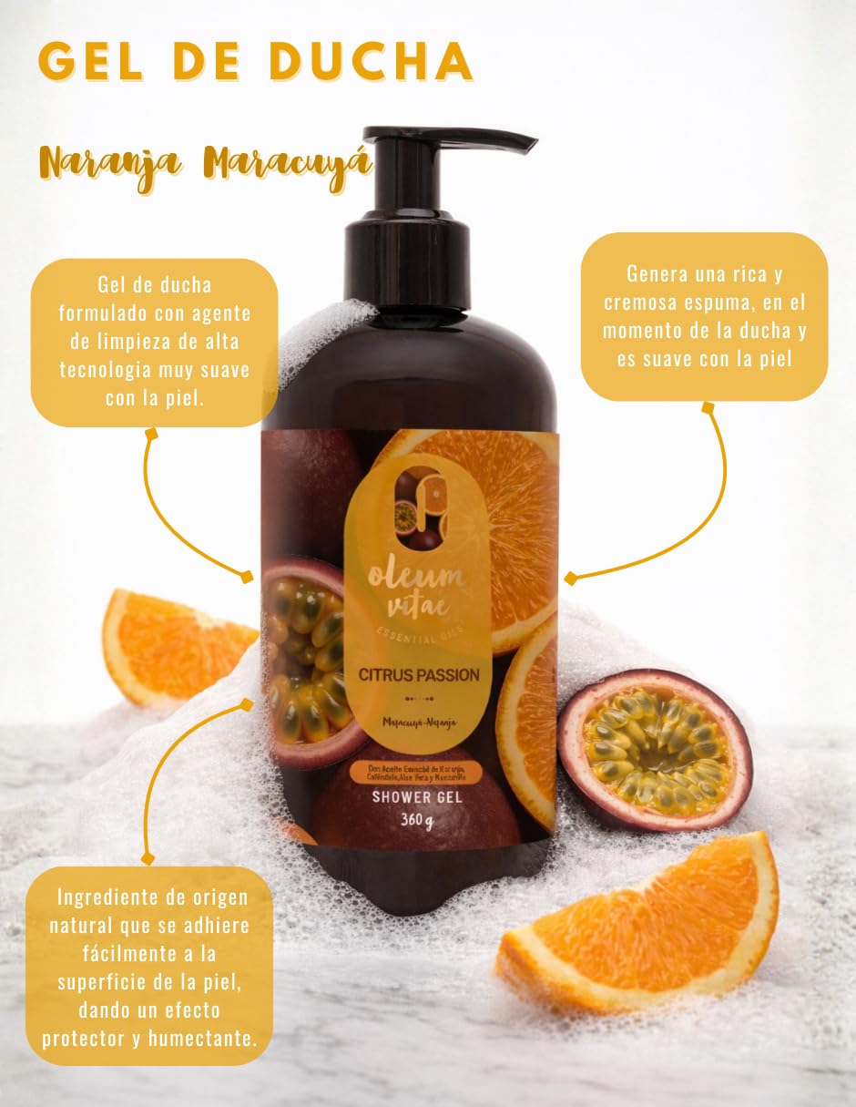 Jabón Líquido Oleum Vitae Citrus Passion Shower Gel, 360 G