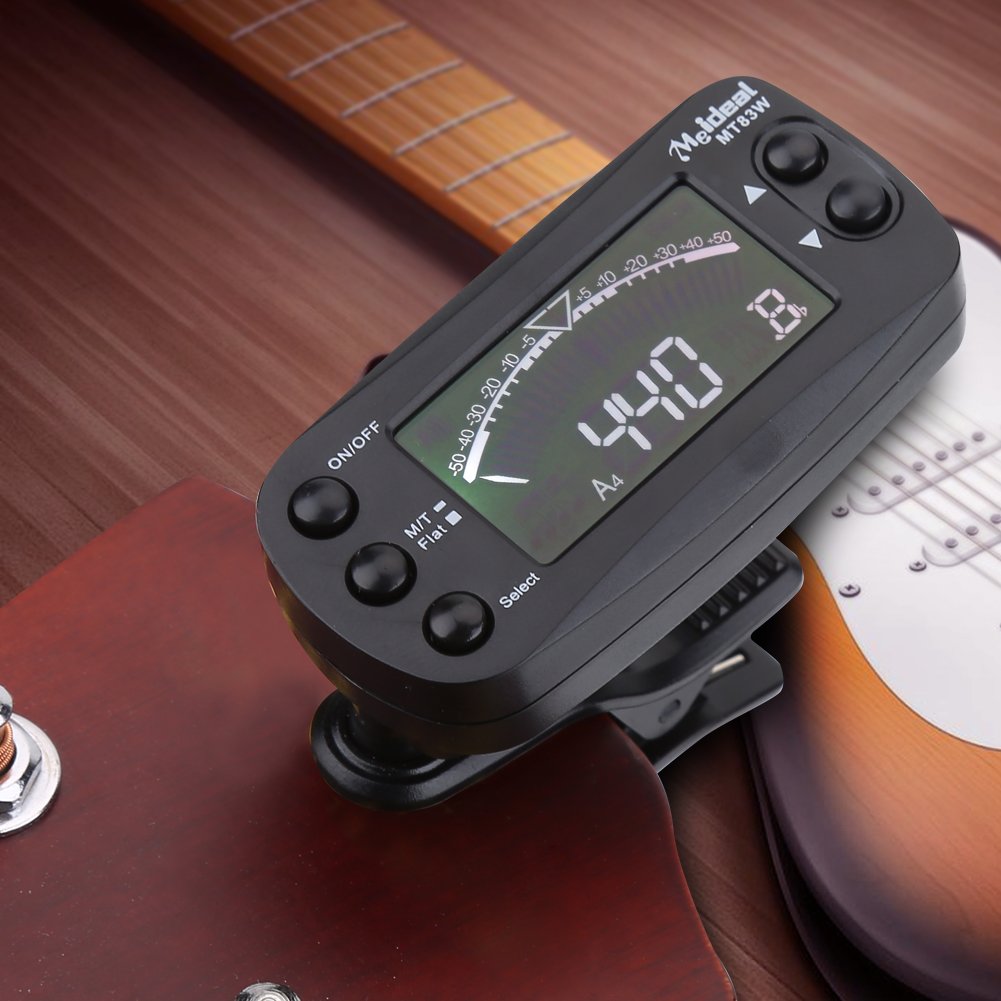 Bnineteenteam Clip On Guitar Tuner, 2 in 1 Guitar Tuner with Metrónomo, Digital Guitar Tuner with LCD Display, Portable Clip-On for Guitar, Bass, Violin, Ukulele, Musician, Student, Home Use