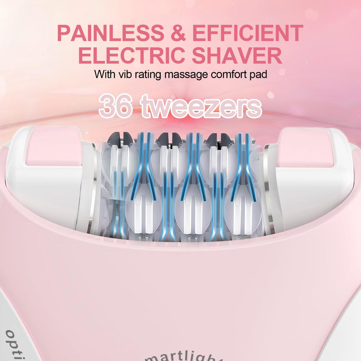 Smooth Glide Depiladora para mujer, depiladoras con luz LED, dispositivo de depilación facial de 2 velocidades, con una almohadilla de masaje vibrante y 36 pinzas para axila, brazo, pierna, bikini