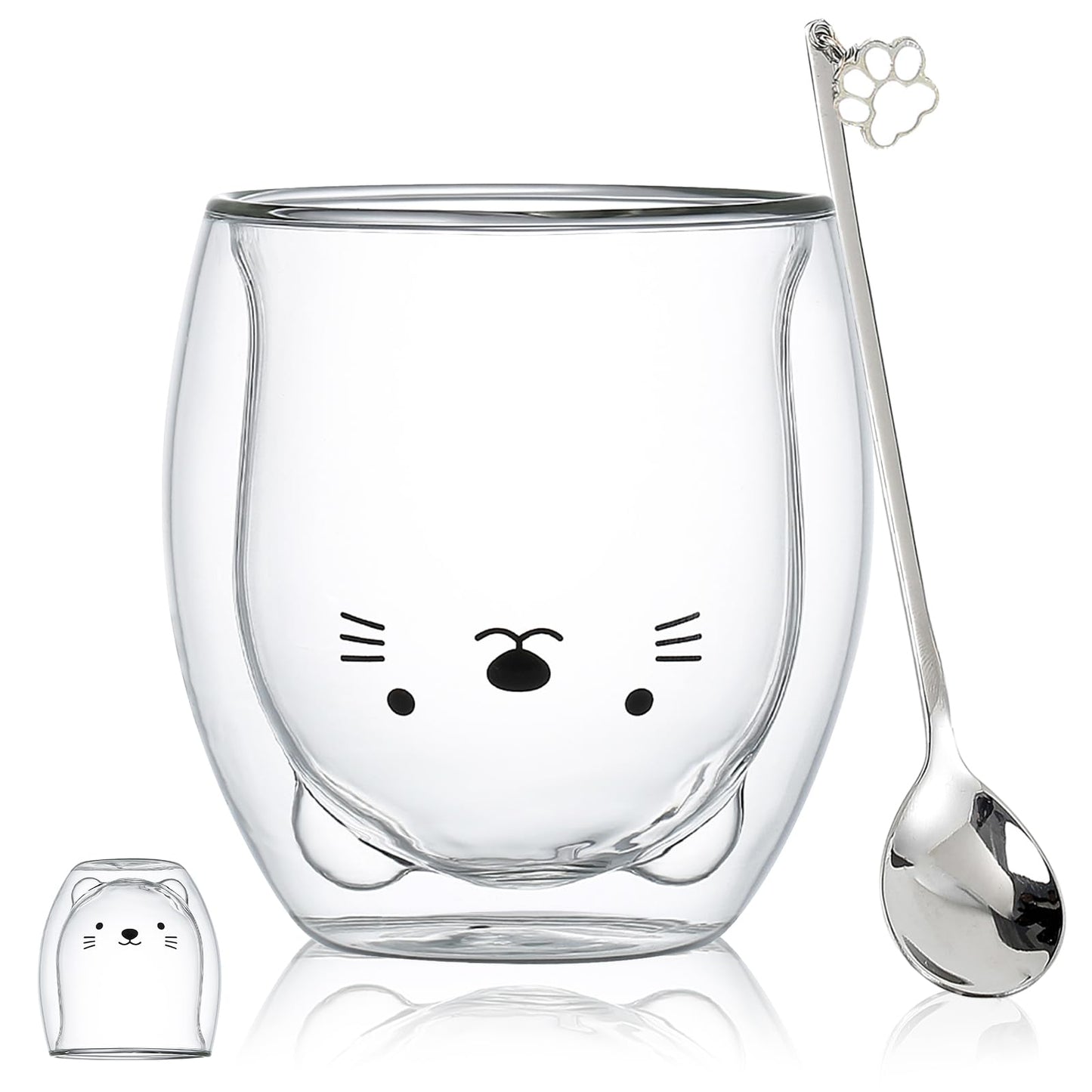 Binoster Taza Linda Taza de café Taza de té Vasos Vasos con Aislamiento de Doble Pared Taza de café Taza de Leche, Oficina y cumpleaños Personal (Gato)