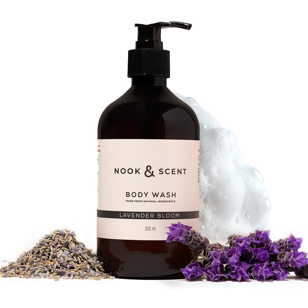 Body Wash Lavanda | 500 ml | Limpieza e Hidratación | Libre de Sulfatos y Parabenos, Vegano, Aceites Esenciales, Aroma Floral Relajante con Notas de Lavanda y Almizcle | Gel de Baño Nook & Scent