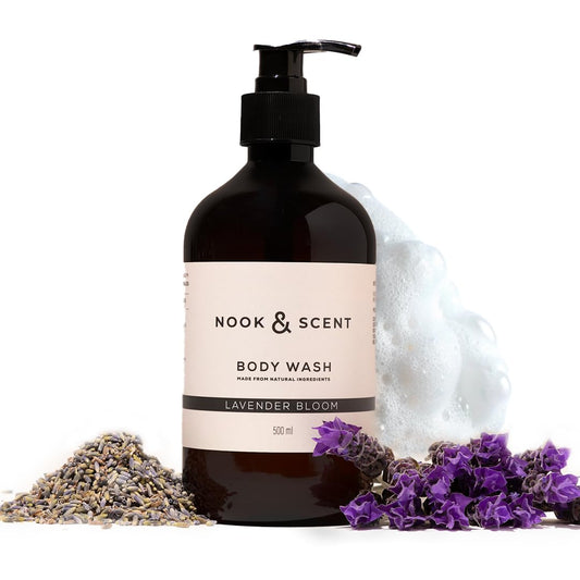 Body Wash Lavanda | 500 ml | Limpieza e Hidratación | Libre de Sulfatos y Parabenos, Vegano, Aceites Esenciales, Aroma Floral Relajante con Notas de Lavanda y Almizcle | Gel de Baño Nook & Scent