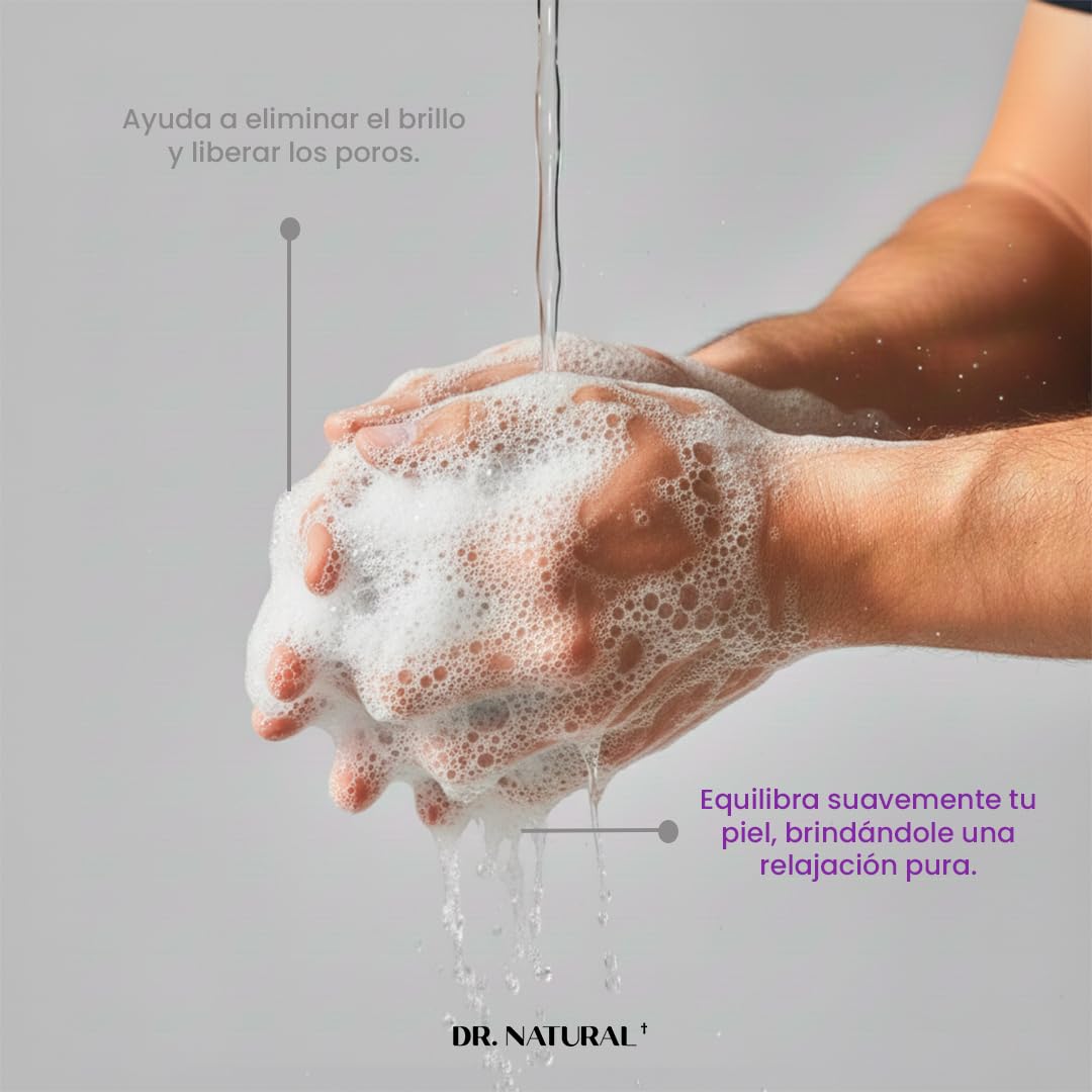 Dr. Natural Jabón Liquido Facial y para Cuerpo con Carbón Activado | Exfoliante Corporal y Facial | Natural, Vegano y Orgánico | Hecho de Plantas Con Aceite de Oliva y Coco, Manteca de Karité y Romero (473 ml, Lavanda)