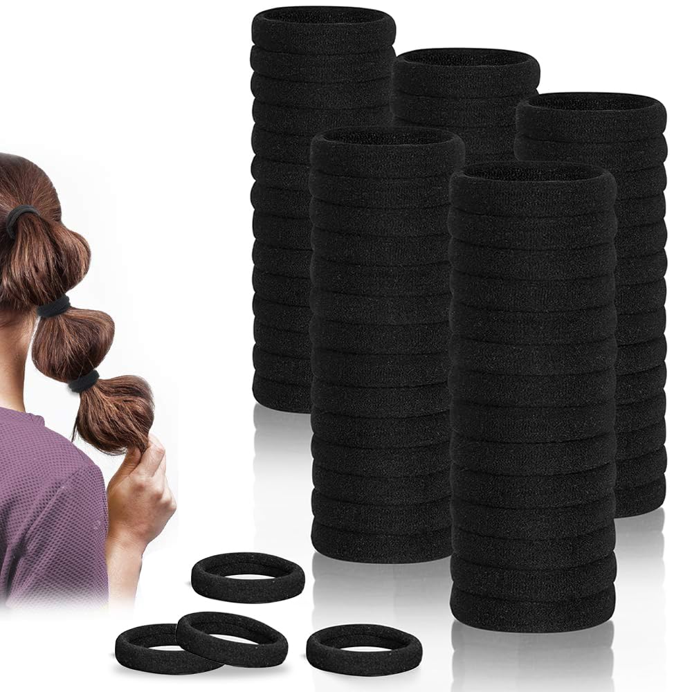 Ligas para Peinar el Cabello: Set de 100 Piezas, Altamente Elásticas, Ideales para Coletas y Peinados - Color Negro - para Niñas y Mujeres
