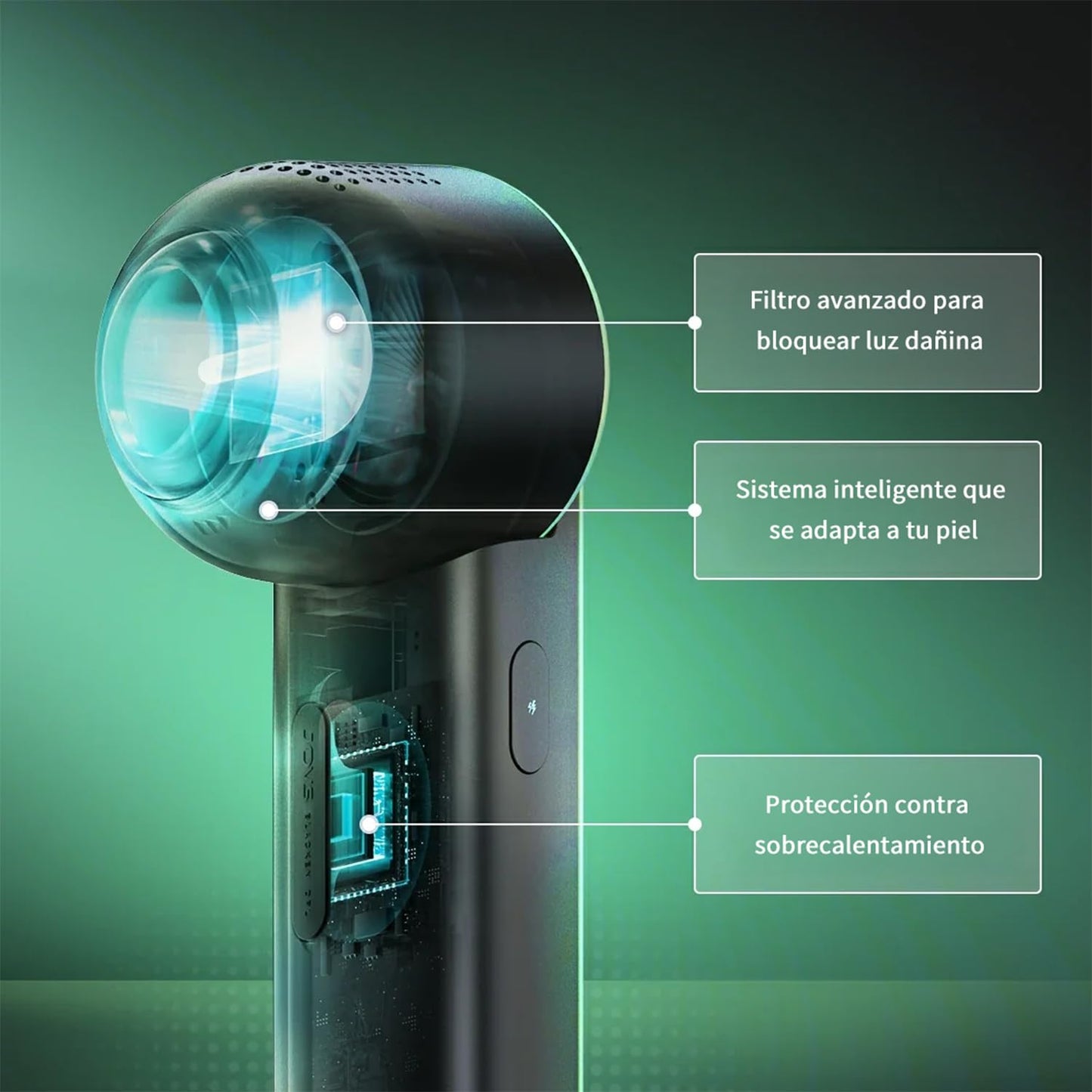 JOVS Blacken PLUS Dispositivo de Belleza Facial con Tecnología de Luz Pulsada Dinámica (DPL), Enfriamiento de Hielo, 3 Modos, Efecto Antienvejecimiento, Rejuvenecimiento y Reducción de Manchas y Marcas de la Piel