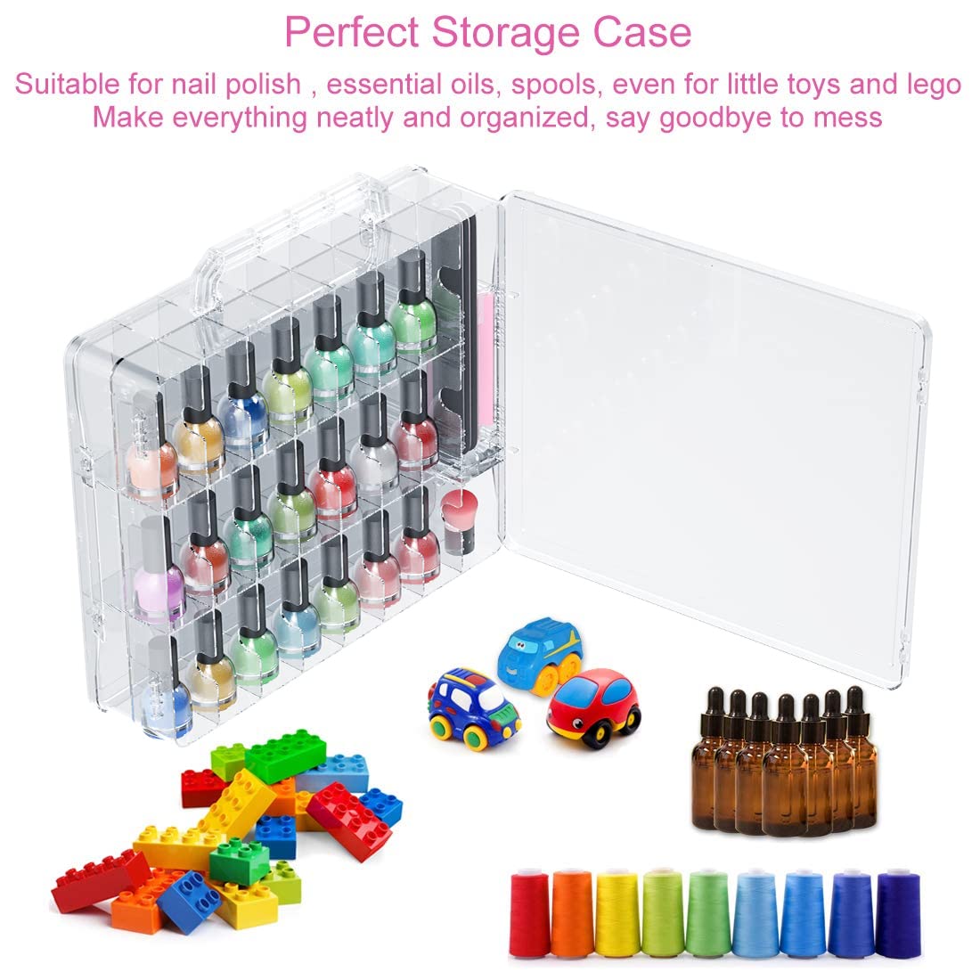 Universal Double Side Transparent Nail Polish Gel Organizer Holder for 48 Bottles Adjustable Space Divider with Two Toe Separator