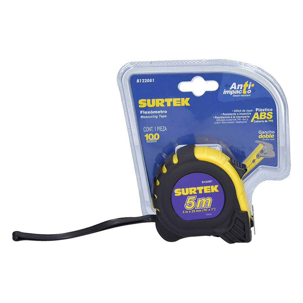 Flexómetro Surtek Amarillo con Carcasa Anti-impacto 5 m
