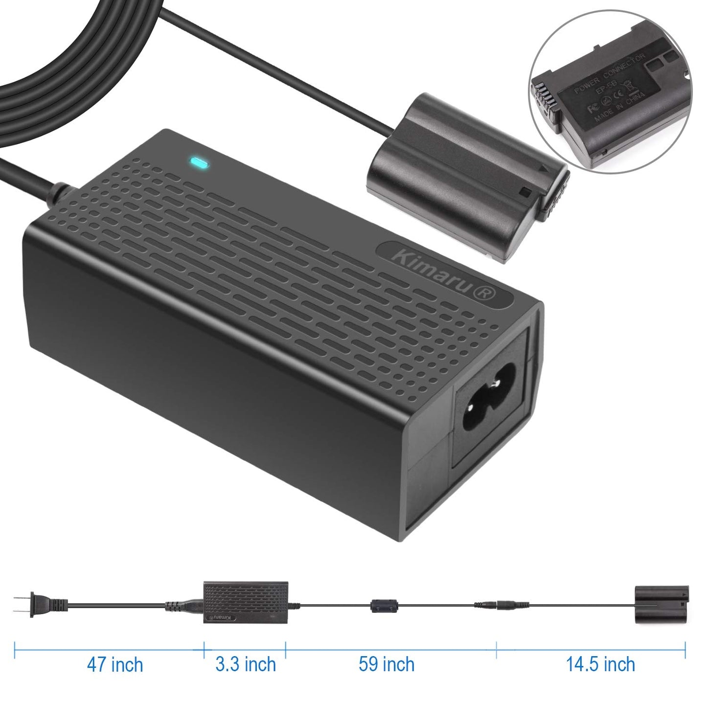 Kimaru EH-5b EP-5b batería analógica DC acoplador Kit Adaptador de Corriente alterna, Compatible con cámara Nikon D7500 D7200 D7000 D7100 Z6 Z7 D750 D780 D800 D600 Z5 D500 Z6II Z7II D810 D610 D850.