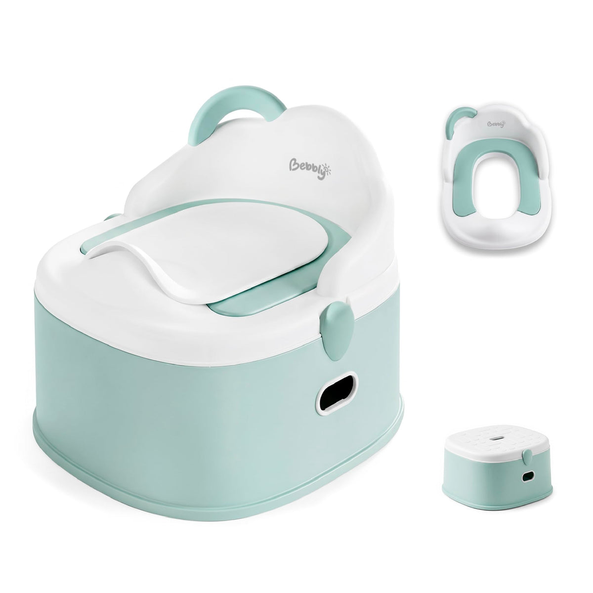 BEBBLY Bañito Entrenador Infantil 3 en 1, Bacinica, Asiento Reductor y Banco con Almacenamiento Antiderrapante para Niños de 6 Meses a 3 Años, Fácil de Limpiar, para Aprender a ir al Baño (Verde)